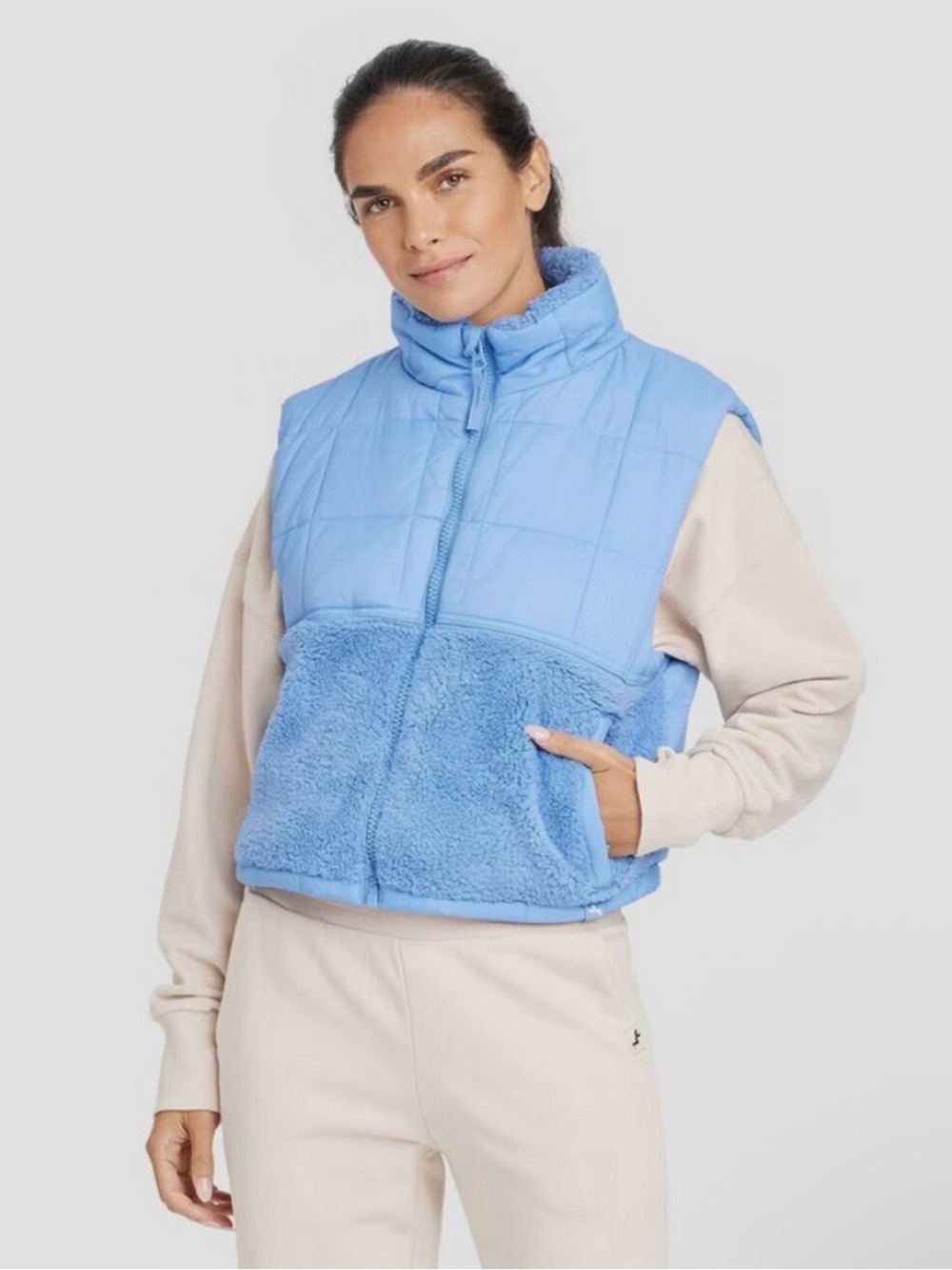 Women's High Pile and Quilted Vest - JoyLab Blue Size L
